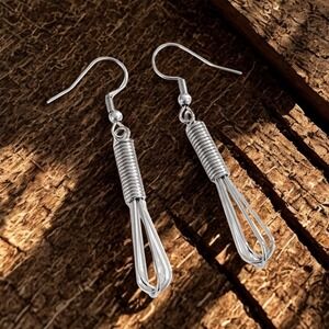 New Whisk Earrings Silver Dangle Baking Cooking Chef Novelty Kitsch Fun Jewelry